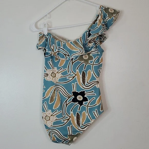 Ulla Johnson Floral One Shoulder Swimsuit & Wrap Size Medium